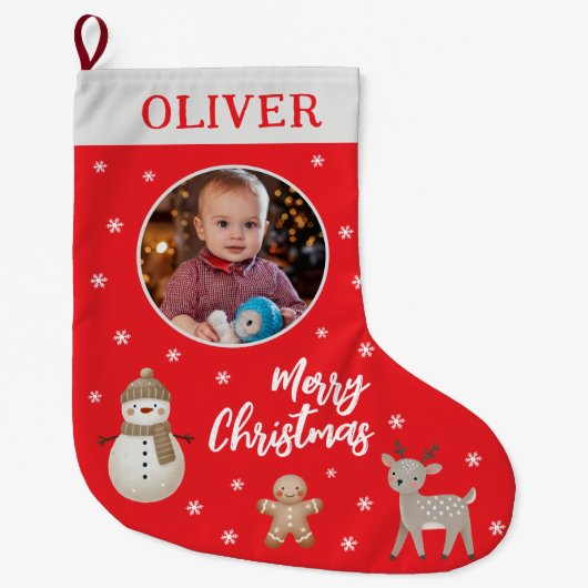 Niedliches Snowman Reindeer Gingerbrot Snowflake F Großer Weihnachtsstrumpf (Vorderseite)