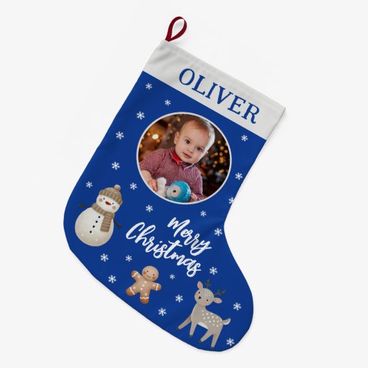 Niedliches Snowman Reindeer Gingerbrot Snowflake F Großer Weihnachtsstrumpf (Vorderansicht (hängend))