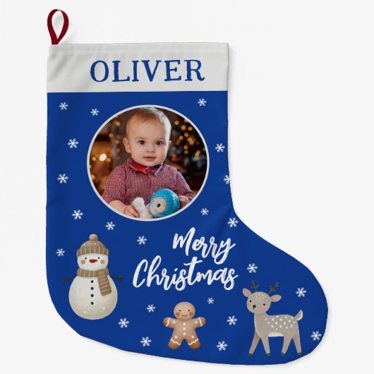 Niedliches Snowman Reindeer Gingerbrot Snowflake F Großer Weihnachtsstrumpf (Vorderseite)