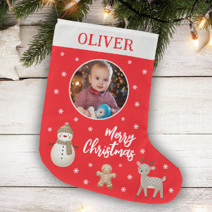 Niedliches Snowman Reindeer Gingerbrot Snowflake F Großer Weihnachtsstrumpf