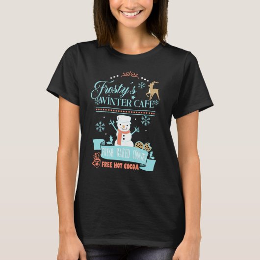 Niedliches Snowman Retro Winter Café T-Shirt (Vorderseite)