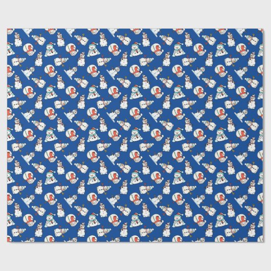 Niedliches Snowmen Navy Blue Pattern Geschenkpapier (Flach)