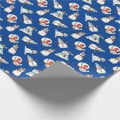 Niedliches Snowmen Navy Blue Pattern Geschenkpapier (Ecke)