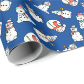 Niedliches Snowmen Navy Blue Pattern Geschenkpapier (Rolleneckpunkt)