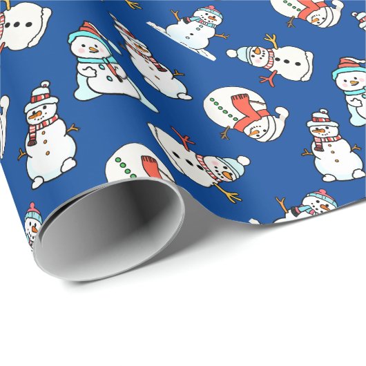 Niedliches Snowmen Navy Blue Pattern Geschenkpapier (Rolleneckpunkt)