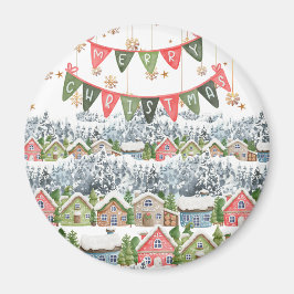 Niedliches Snowy Frohe Weihnachtsdorf Magnet
