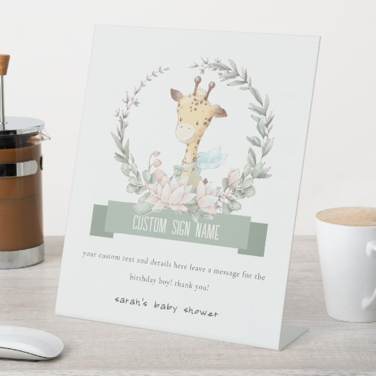 Niedliches Soft Giraffe Floral Baby Dusche Maßgesc Sockelschild (In Situ)