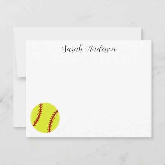 Niedliches Softball Personalisiert Stationery Flat Mitteilungskarte (Vorderseite)