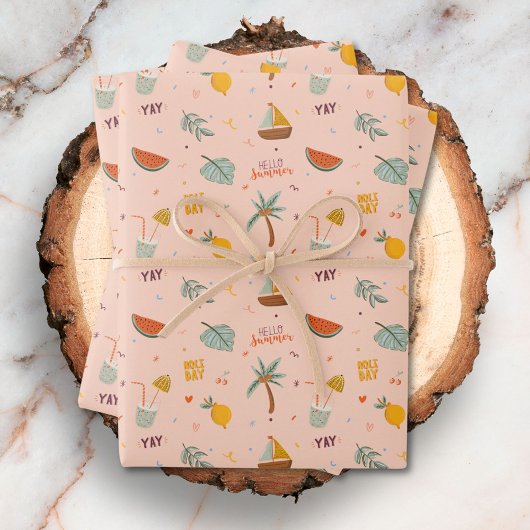 Niedliches Sommerästhetisches Muster Geschenkpapier Set