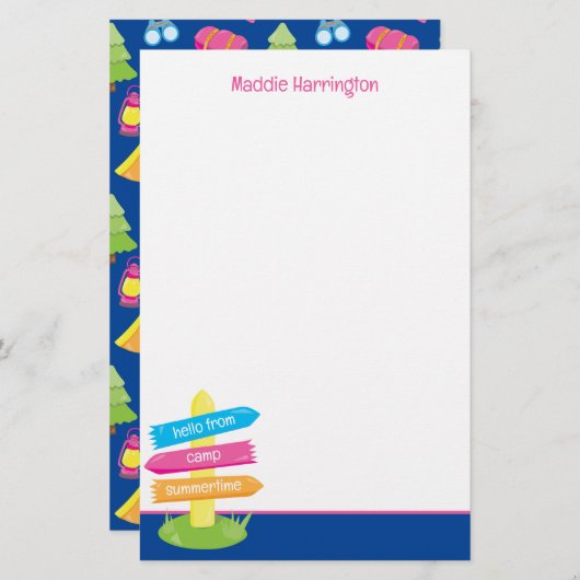 Niedliches Sommercampingmuster Briefpapier (Vorne/Hinten)