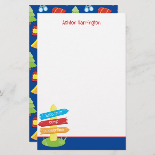 Niedliches Sommercampingmuster Briefpapier (Vorne/Hinten)