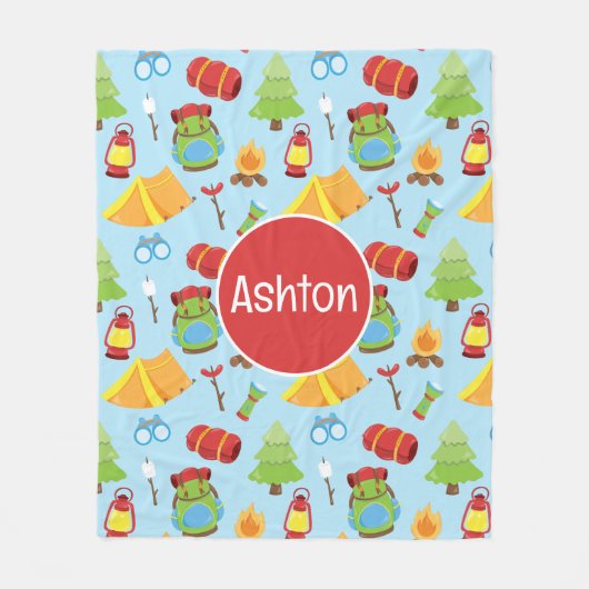 Niedliches Sommercampingmuster Fleecedecke (Vorderseite)