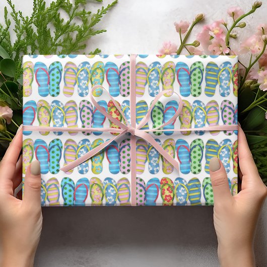 Niedliches Sommerfarbenfroh Flip Flops Muster Geschenkpapier Set