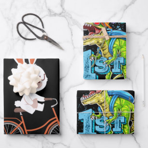 Niedliches Sonnenbad auf dem Bike Kaninchen Radfah Geschenkpapier Set