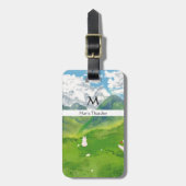 Niedliches Sonnenbad in Bergsicht Persönlich gesta Gepäckanhänger (Vorderseite vertikal)