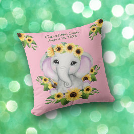 Niedliches Sonnenblume Baby Elephant Girl Throw Ki Kissen