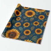 Niedliches Sonnenblumenmuster Blau Geschenkpapier (Ungerollt)