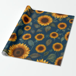 Niedliches Sonnenblumenmuster Blau Geschenkpapier