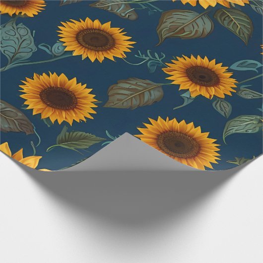 Niedliches Sonnenblumenmuster Blau Geschenkpapier (Ecke)