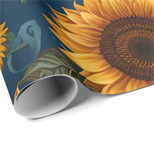 Niedliches Sonnenblumenmuster Blau Geschenkpapier (Rolleneckpunkt)