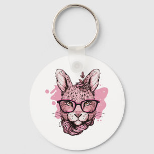 Niedliches Sonnengesicht Pink Brille Blumenleopard Schlüsselanhänger