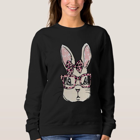 Niedliches Sonnengesicht Pink Leopard Brille Bow K Sweatshirt (Vorderseite)