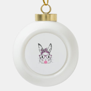 Niedliches Sonnengesicht Rosa Leopard Brille Bubbl Keramik Kugel-Ornament