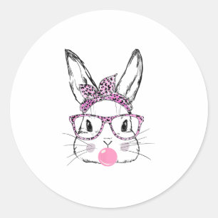 Niedliches Sonnengesicht Rosa Leopard Brille Bubbl Runder Aufkleber