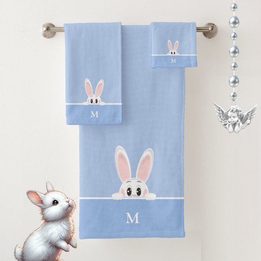 Niedliches Sonnenlicht und Monogramm auf hellblau Badhandtuch Set