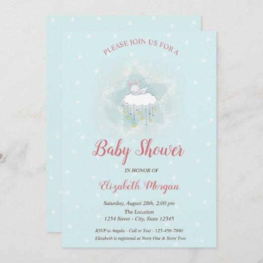 Niedliches Sonnenlicht, Wolke, Sterne Blue Dots Ba Einladung (Vorne/Hinten)