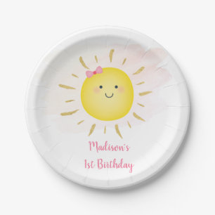 Niedliches Sonnenschein Rosa und Gold Geburtstag Pappteller