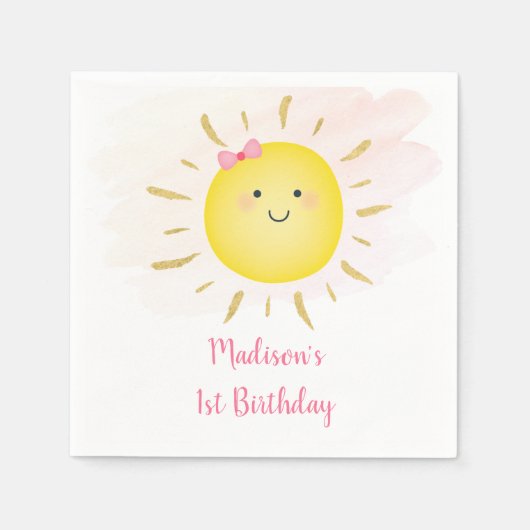 Niedliches Sonnenschein Rosa und Gold zum Geburtst Serviette (Vorderseite)