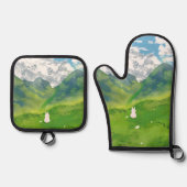 Niedliches sonniges Wetter mit Aussicht auf Berge Ofenhandschuh & Topflappen-Set (Vorderseite)