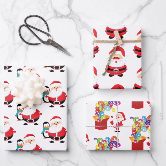 Niedliches Sortiment des Weihnachtsmanns Geschenkpapier Set (Vorderseite)