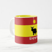 Niedliches Spanisch Stier, Sun u. Flagge Zweifarbige Tasse (Vorderseite Links)