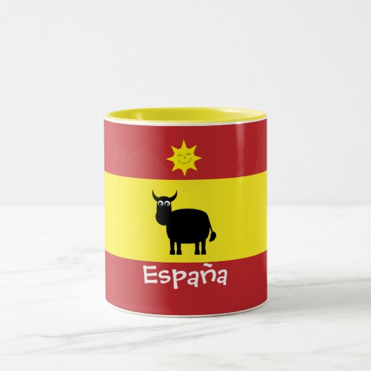 Niedliches Spanisch Stier, Sun u. Flagge Zweifarbige Tasse (Mittel)