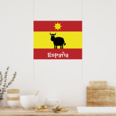 Niedliches Spanisches Bull, Flag & Lächelndes Sonn Poster (Küche)