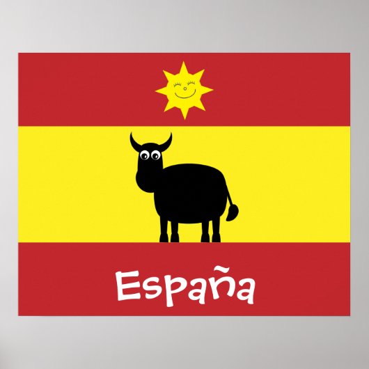 Niedliches Spanisches Bull, Flag & Lächelndes Sonn Poster (Vorne)