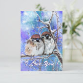 Niedliches Sparrow-Paar im Winter Valentinstag Karte (Stehend Vorderseite)