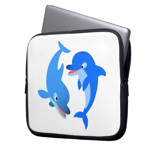 Niedliches Spielen Cartoon Delphine Laptop-Sieb Laptopschutzhülle (Vorderseite Links)