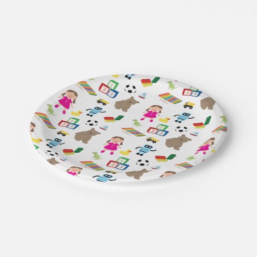 Niedliches Spielzeugmuster Pappteller (Schrägansicht)