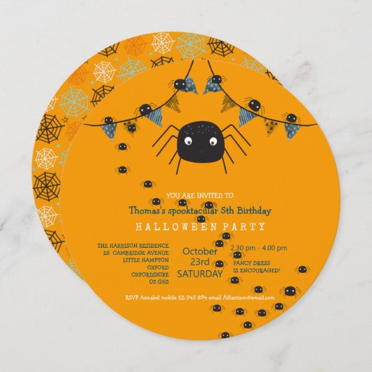 Niedliches Spinnen-Party Einladung (Vorne/Hinten)
