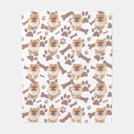 Niedliches Spitz- & Paw-Print-Design - Pet Lover Fleecedecke