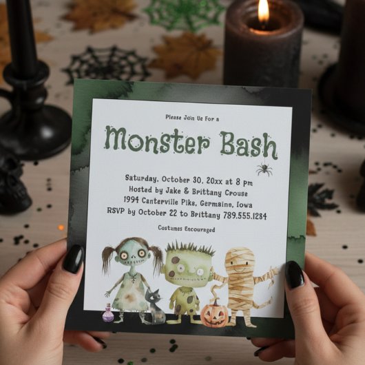Niedliches Spooky Monster Bash Halloween-Party Einladung