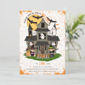 Niedliches Spuk Haus mit Gespenstern Halloween-Par Einladung (Stehend Vorderseite)