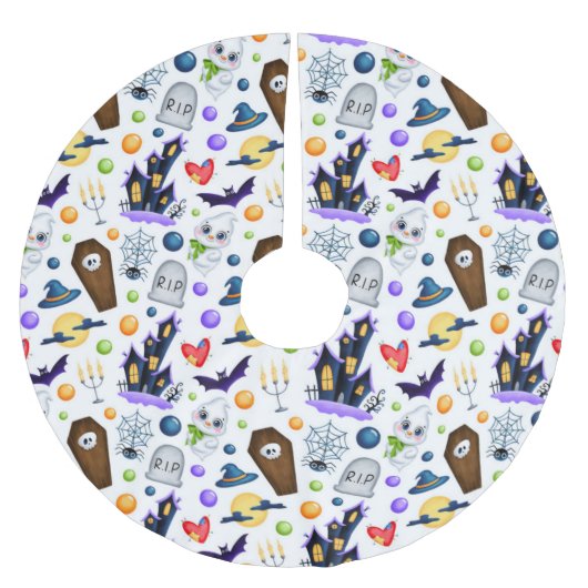 Niedliches Spuk House Halloween-Muster Polyester Weihnachtsbaumdecke (Vorderseite)