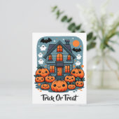 Niedliches Spuk House Halloween Pumpkins Ghosts & Postkarte (Stehend Vorderseite)