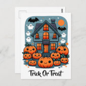 Niedliches Spuk House Halloween Pumpkins Ghosts & Postkarte (Vorne/Hinten)