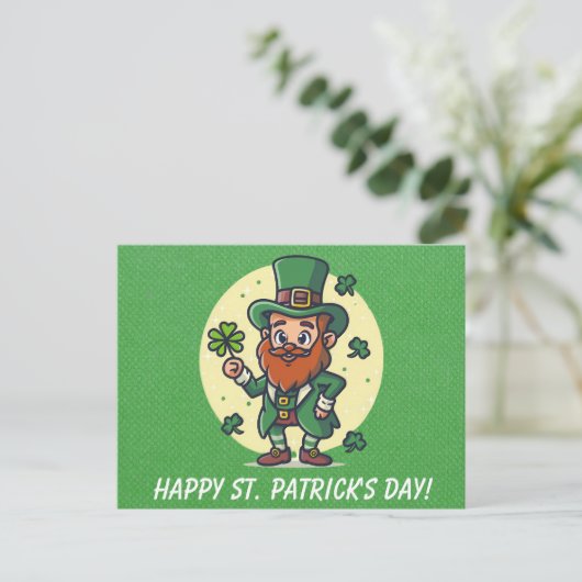 Niedliches St Patricks Day Irish Leprechaun Kleebl Postkarte (Stehend Vorderseite)