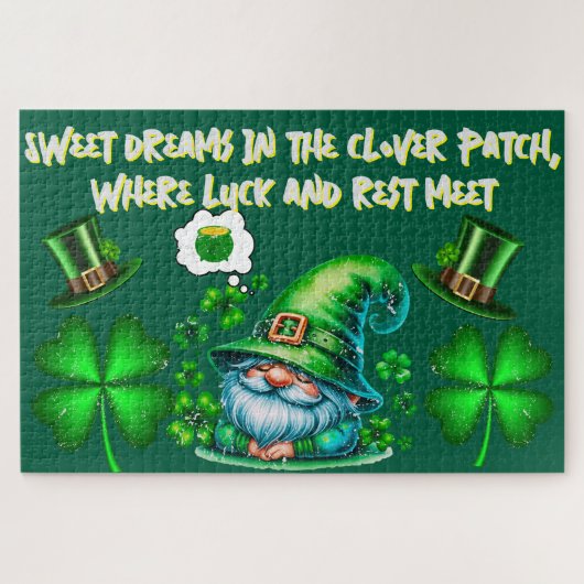 Niedliches St Patrick's Gnome Schlafen auf Jäger g Puzzle (Horizontal)